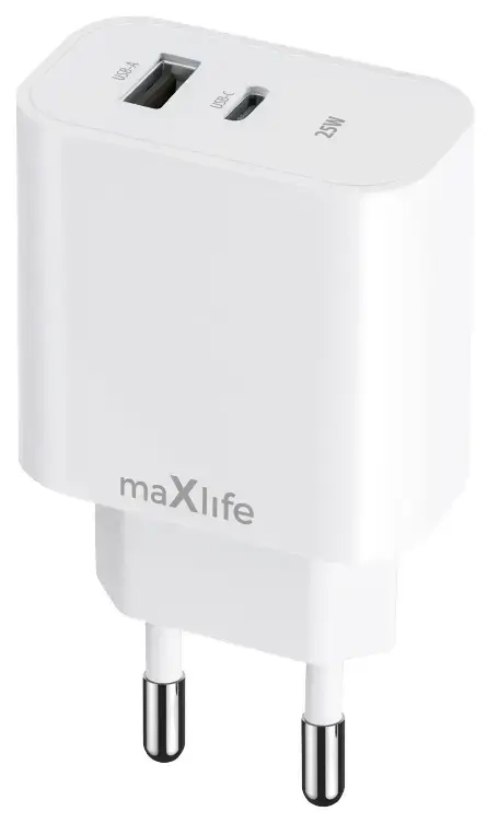 Maxlife MXTC-06-25AC reisilaadija | 25W | PD, QC | USB-C, USB-A | valge