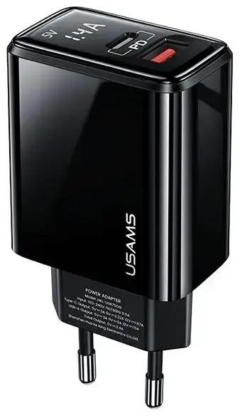 USAMS CC133TC01 tīkla lādētājs | 20W | PD3.0, QC3.0 | USB-C, USB-A | melns