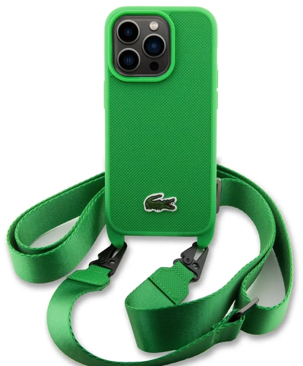 Lacoste Iconic Petit Pique Crossbody Woven Logo maciņš priekš iPhone 15 Pro zaļš