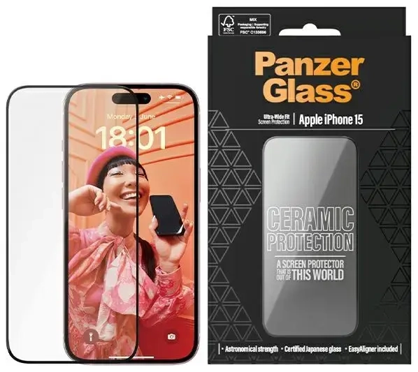 PanzerGlass Ceramic защитное стекло для телефона iPhone 15 6.1" Ultra-Wide-Fit Easy Aligner Included 2837