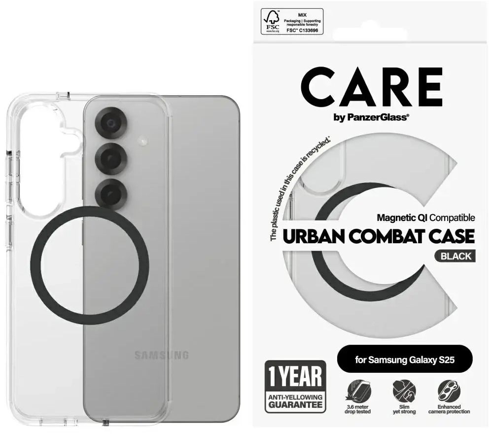 Etui CARE by PanzerGlass Flagship Urban   Combat Black QI do Samsung Galaxy S25 przezroczysty