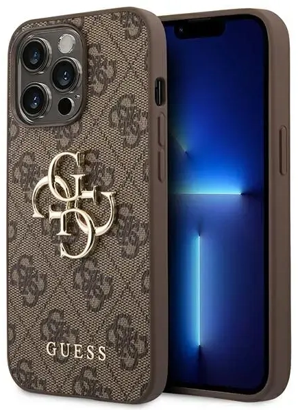 Guess PU 4G Metal Logo Case for iPhone 14 Pro Brown