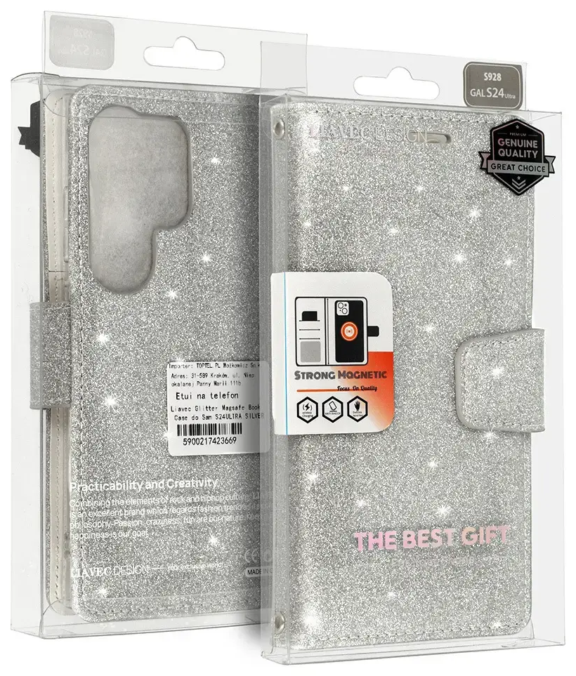 Glitter Magsafe Book Case for Samsung Galaxy S24 Plus silver