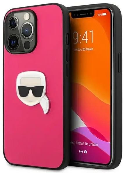 KLHCP13LPKMP Karl Lagerfeld PU Leather Karl Head Case for iPhone 13 Pro Pink