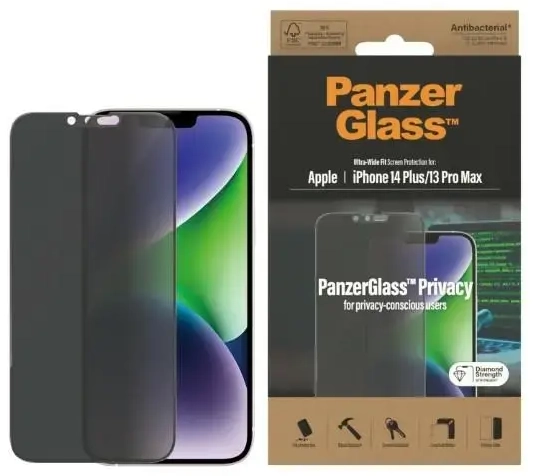 PanzerGlass Ultra-Wide Fit Privacy aizsargstikls telefonam iPhone 14 Plus | iPhone 13 Pro Max (privātuma efekts)