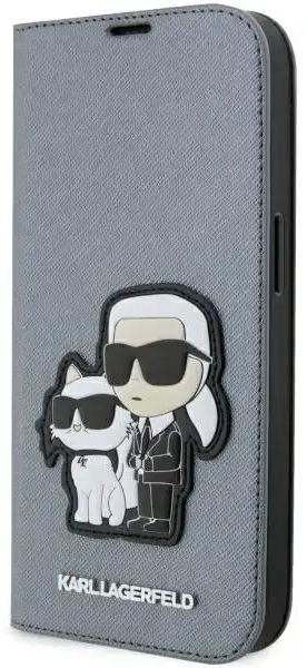 Karl Lagerfeld KLBKP14LSANKCPG iPhone 14 Pro 6.1" bookcase srebrny|silver Saffiano Karl & Choupette