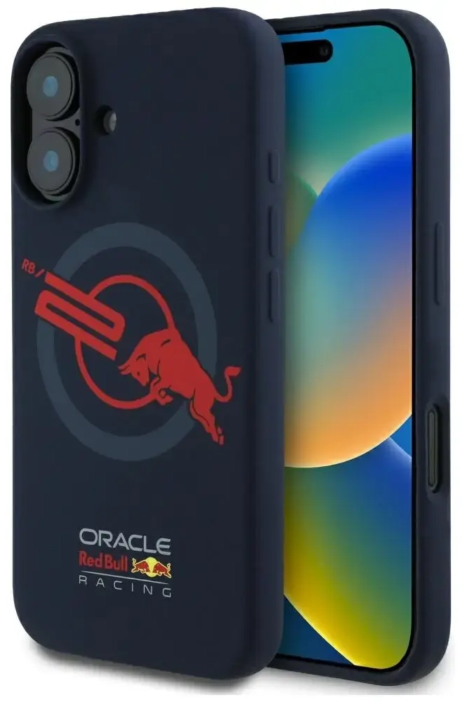Red Bull HC Silicone Logo Red Lining maciņš ar MagSafe atbalstu telefonam iPhone 16 tumši zils