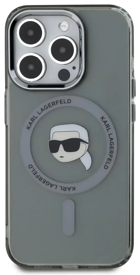 Karl Lagerfeld IML Karl Head Metal Frame MagSafe Case for iPhone 15 Pro Black
