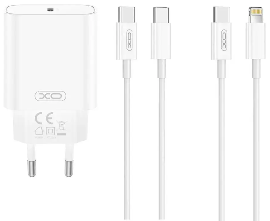 XO CE32 tīkla lādētājs | 20W | PD | USB-C | ar USB-C uz Lightning vadu komplektā | balts