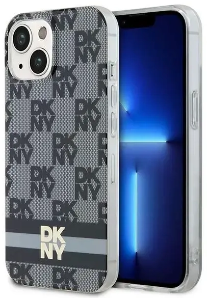 DKNY IML Checkered Mono Pattern & Printed Stripes MagSafe Case for iPhone 15|14|13 - Black