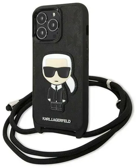 Karl Lagerfeld KLHCP13LCMNIPK iPhone 13 Pro | 13 6,1" hardcase czarny|black Leather Monogram Patch and Cord Iconik