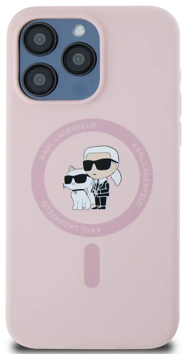 Karl Lagerfeld Liquid Silicone Karl and Choupette MagSafe Case for iPhone 14 Pro Max Pink