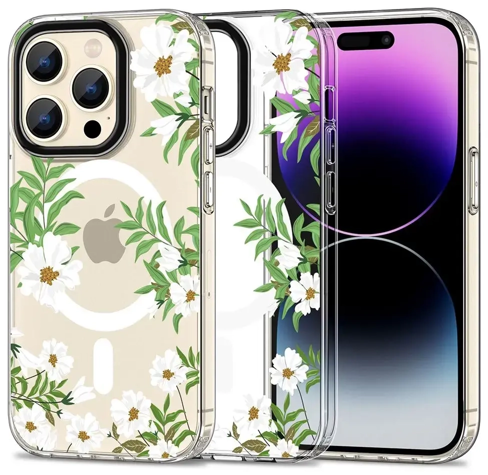 Tech-Protect MagMood MagSafe iPhone 15 Pro Max Case - Daisies with Leaves