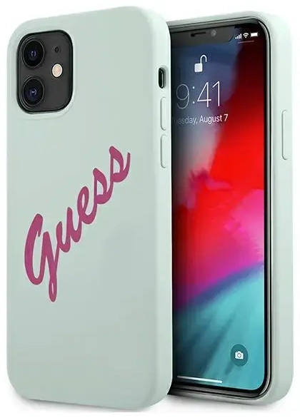 GUHCP12SLSVSBF Guess Silicone Vintage Fuschia Script Cover for iPhone 12 mini 5.4 Blue