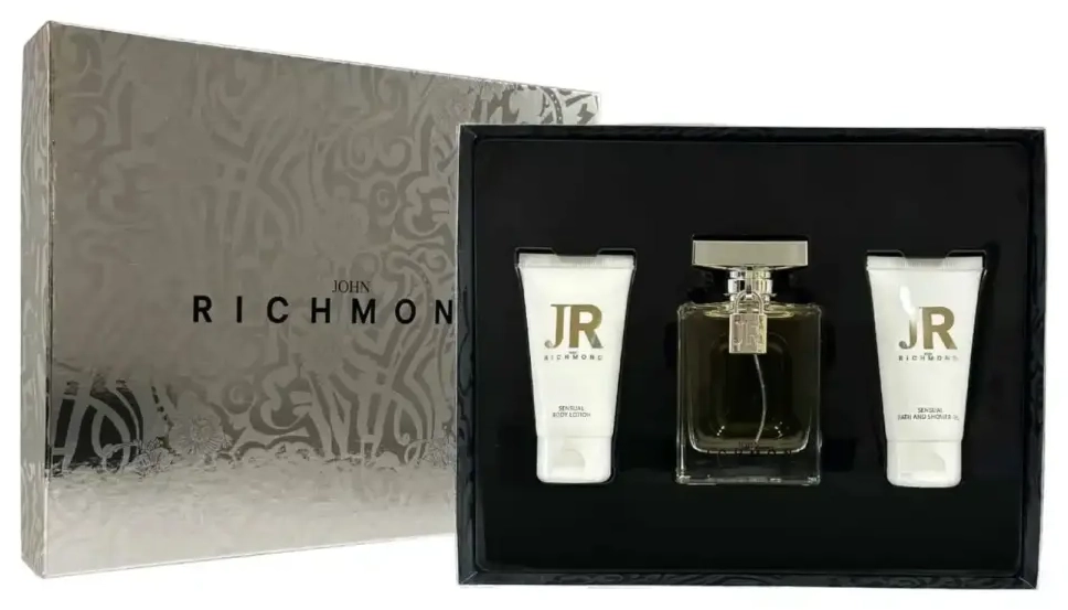 John Richmond komplekt: John Richmond, naturaalne, niisutav kehakreem, 50 ml + Black Metal, naturaalne, puhastav dušigeel, 50 ml + John Richmond, parfüümvesi, naistele, 100 ml