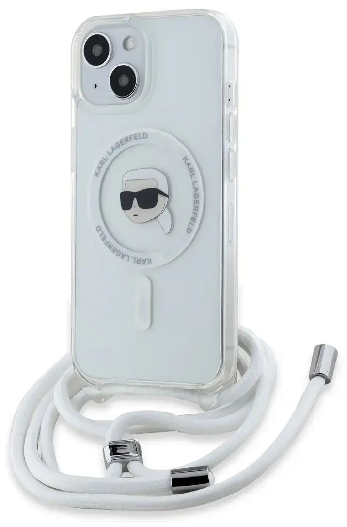 Karl Lagerfeld IML Crossbody Karl Head MagSafe Case for iPhone 15 Transparent