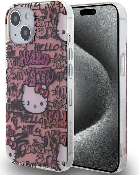 Hello Kitty HKHCP15SHDGPTP iPhone 15 6.1" różowy|pink hardcase IML Tags Graffiti