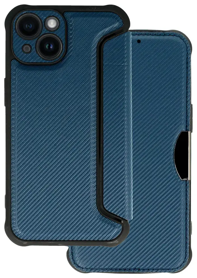 Razor Carbon grāmatveida maciņš telefonam iPhone 14 tumši zils