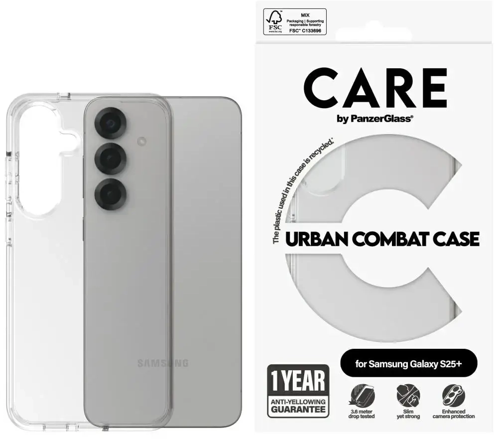 Etui CARE by PanzerGlass Flagship Urban   Combat do Samsung Galaxy S25+ przezroczysty