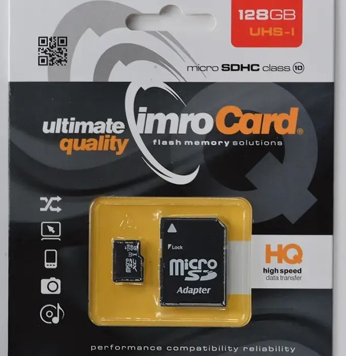 Карта памяти IMRO KOM000670 MicroSDXC 128 ГБ, класс 10 UHS-I, черная, с SD-адаптером.