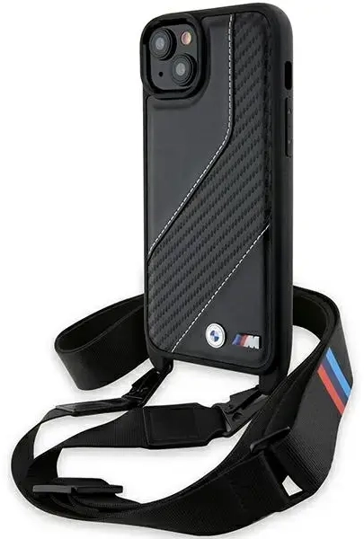 BMW BMHCP15S23PSCCK iPhone 15 | 14 | 13 czarny|black hardcase M Edition Carbon Stripe & Strap