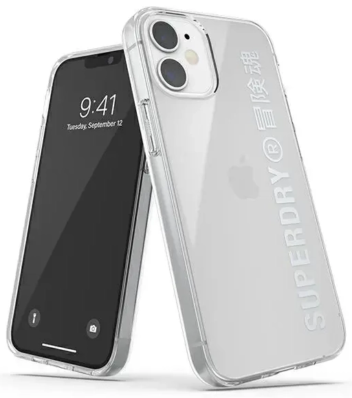 SuperDry Snap iPhone 12 mini skaidrus dėklas sidabrinis 42590