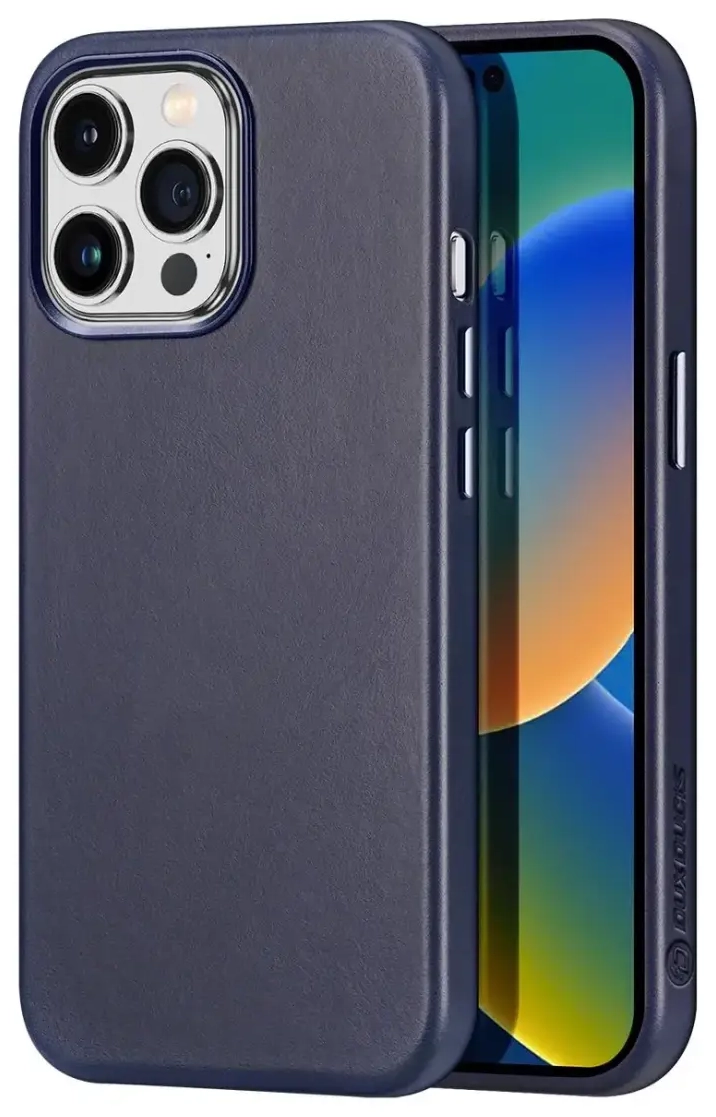 Dux Ducis Naples dėklas iPhone 14 Pro Max, magnetinis odinis MagSafe dėklas, mėlynas