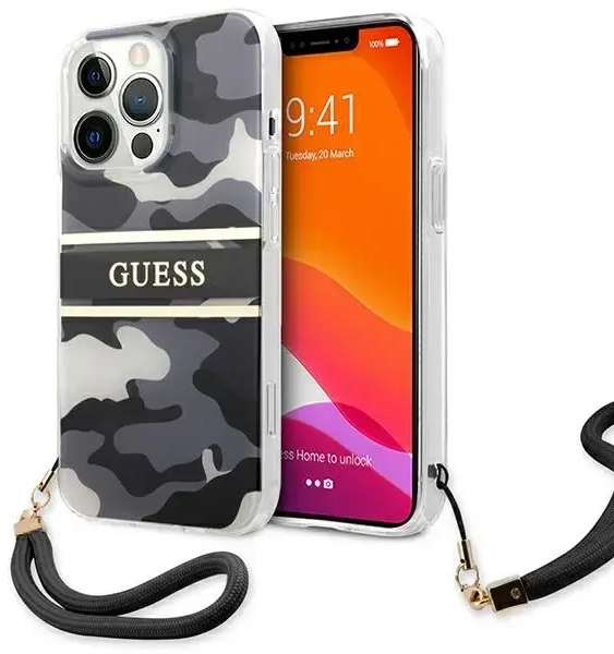 Guess GUHCP13LKCABBK iPhone 13 Pro | 13 6,1" czarny|black hardcase Camo Strap Collection