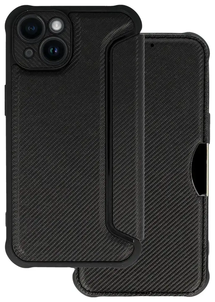 Razor Carbon raamatutüüpi telefoni ümbris iPhone 14 Plus must