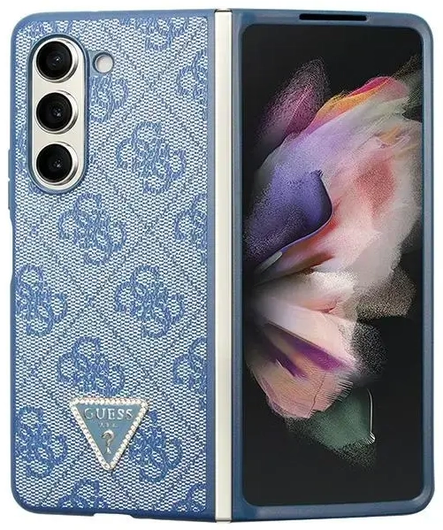 Guess GUHCZFD5P4TDPB F946 Z Fold5 niebieski|blue hardcase Leather 4G Triangle Strass