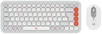 Klaviatūra + Pelė Logitech POP ICON COMBO OFF White Orange US