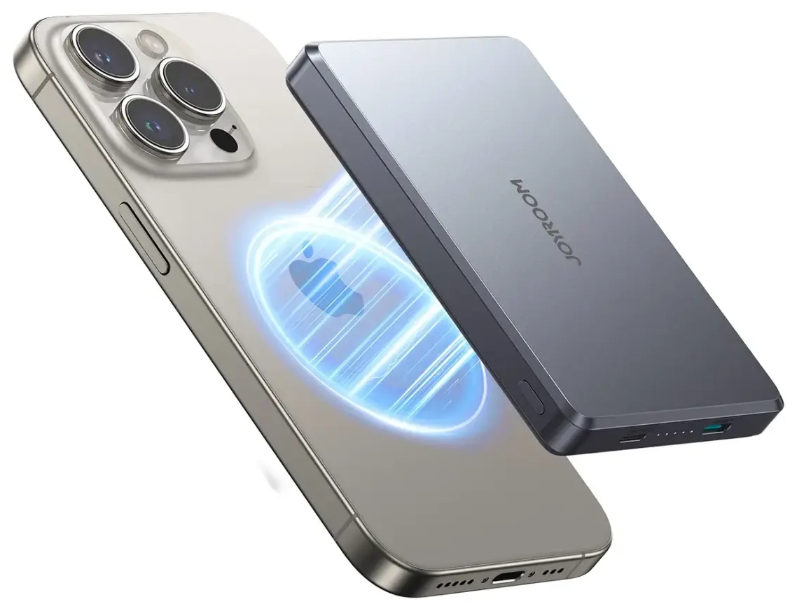 Joyroom JR-PBM08 Pro внешний аккумулятор (powerbank) | 10000 mAh | 20W | Lightning, USB-C, Беспроводной, MagSafe | серый