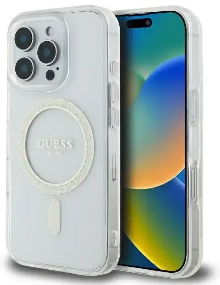 Guess GUHMP16LHFGERET iPhone 16 Pro 6.3" przeźroczysty|transparent hardcase IML Glitter Circle MagSafe