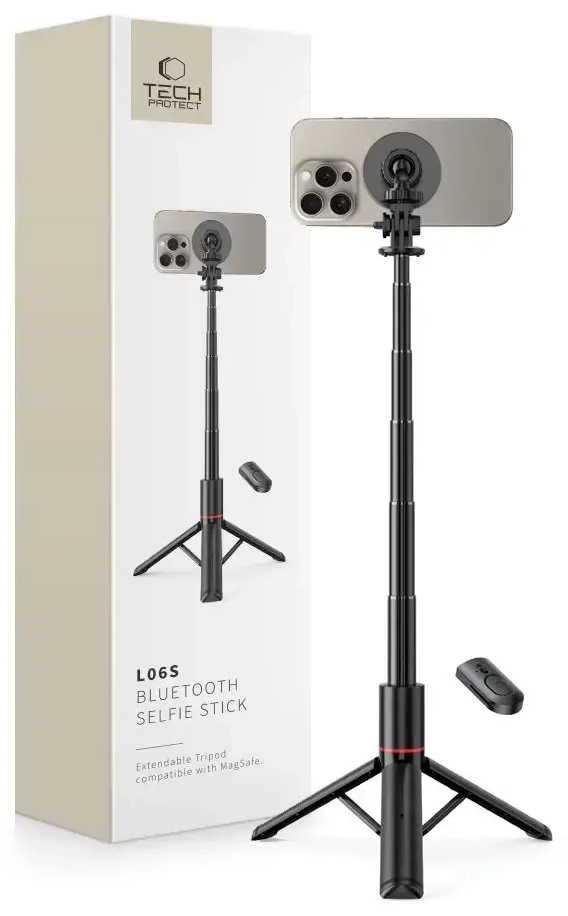 Selfie stick Tech-Protect L06S Bluetooth magnetic with MagSafe, remote control, tripod up to 82cm and 360 head - black