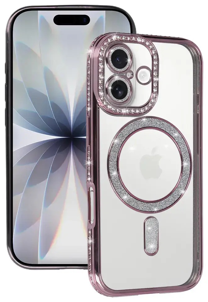 Bling telefono dėklas su MagSafe palaikymu iPhone 17 rožinis