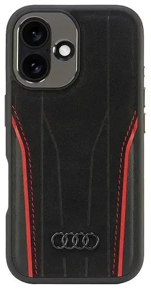 Audi Genuine Leather MagSafe iPhone 16 6.1" czarno-czerwony|black-red hardcase AU-TPUPCMIP16-R8|D3-RD