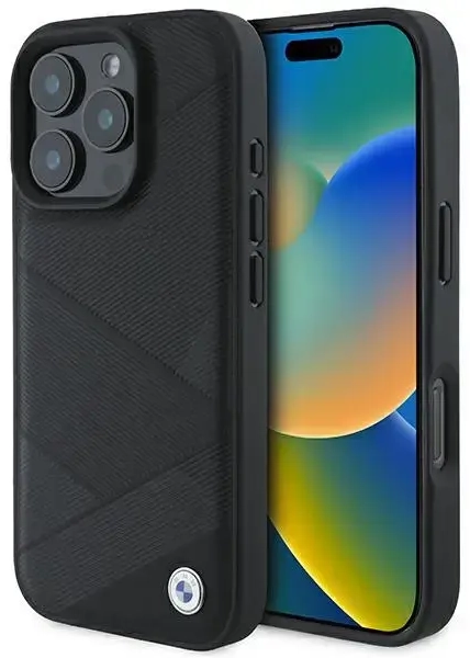 BMW BMHCP16L23RCGPK iPhone 16 Pro 6.3" czarny|black hardcase Sign Leather Crossing Lines Pattern