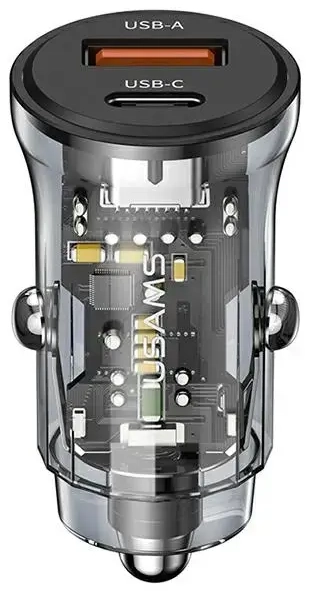 USAMS C32 30W Fast Charge auto lādētājs | 30W | USB-A, USB-C | melns