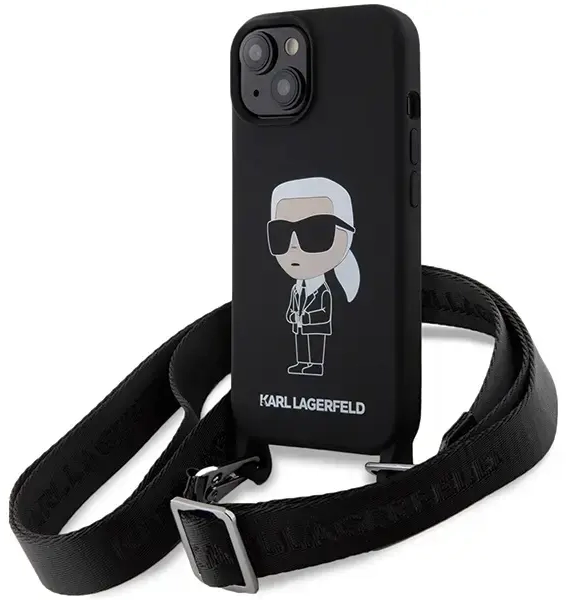 Karl Lagerfeld KLHCP15SSCBSKNK iPhone 15 | 14 | 13 6.1" hardcase czarny|black Crossbody Silicone Ikonik