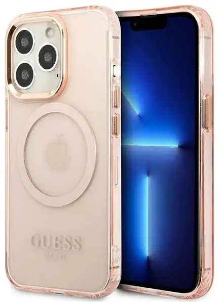 Guess GUHMP13LHTCMP iPhone 13 Pro | 13 6,1" różowy|pink hard case Gold Outline Translucent MagSafe