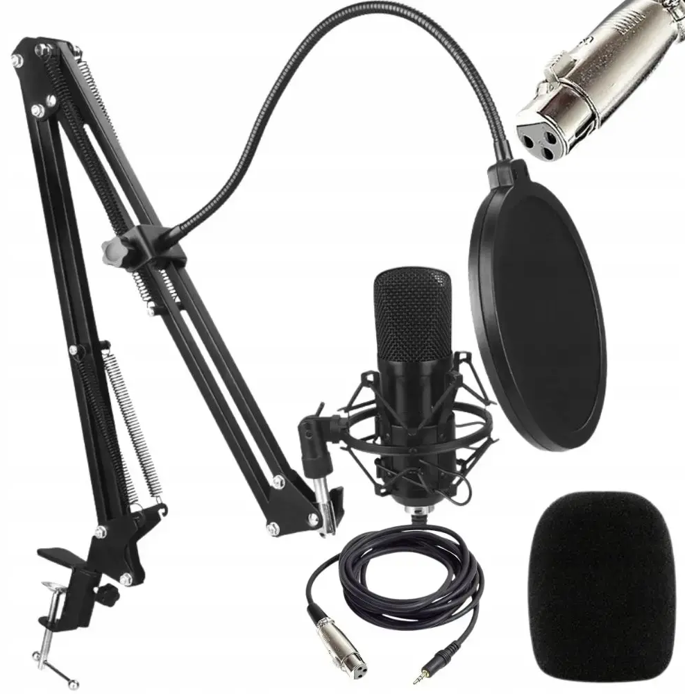 Fusion Studio XLR mikrofons | Podkāsti | Straumēšana | Balss ierakstīšana + regulējams statīvs, pop filtrs | melns