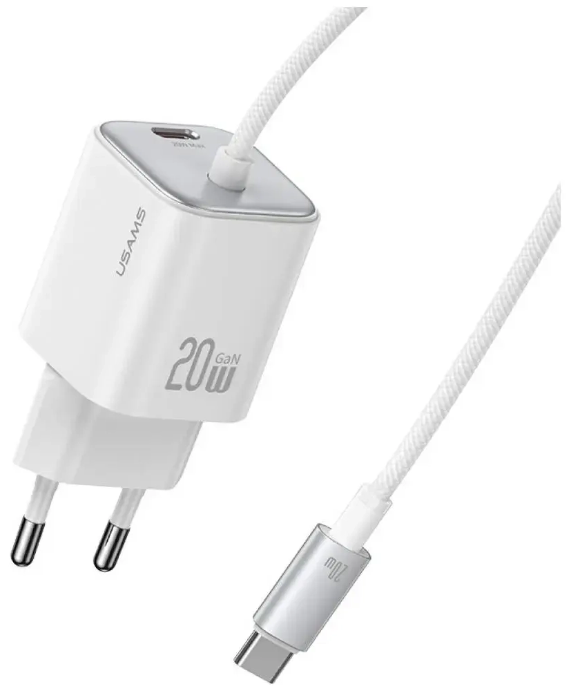 USAMS JC Series CC261 võrgulaadija | 20W | GaN | USB-C | valge