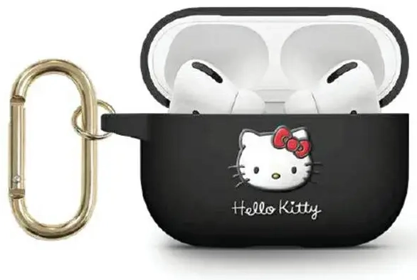 Hello Kitty HKAP23DKHSK Airpods Pro 2 cover czarny|black Silicone 3D Kitty Head