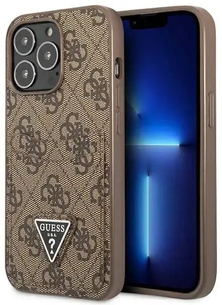 Guess GUHCP13LP4TPW iPhone 13 Pro | 13 6,1" brązowy|brown hardcase 4G Triangle Logo Cardslot