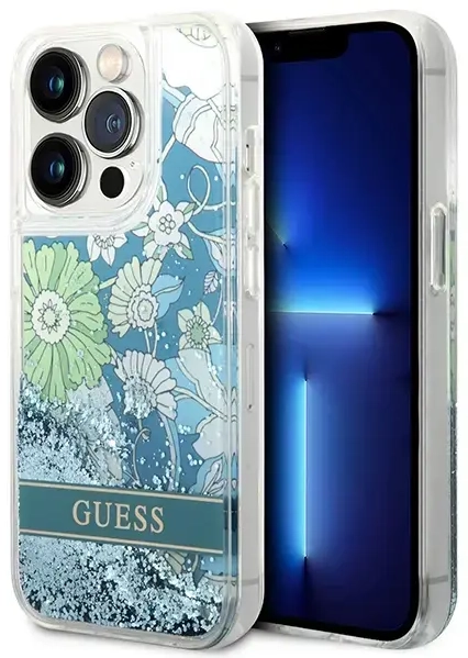 Guess GUHCP14LLFLSN iPhone 14 Pro 6,1" zielony|green hardcase Flower Liquid Glitter