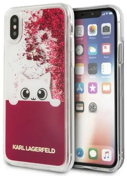 Karl Lagerfeld KLHCPXPABGFU iPhone X fushia|różowy hard case Liquid Glitter