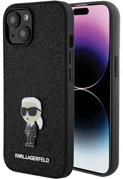 Karl Lagerfeld KLHCP15SGKNPSK iPhone 15 6.1" czarny|black hardcase Fixed Glitter Ikonik Logo Metal Pin
