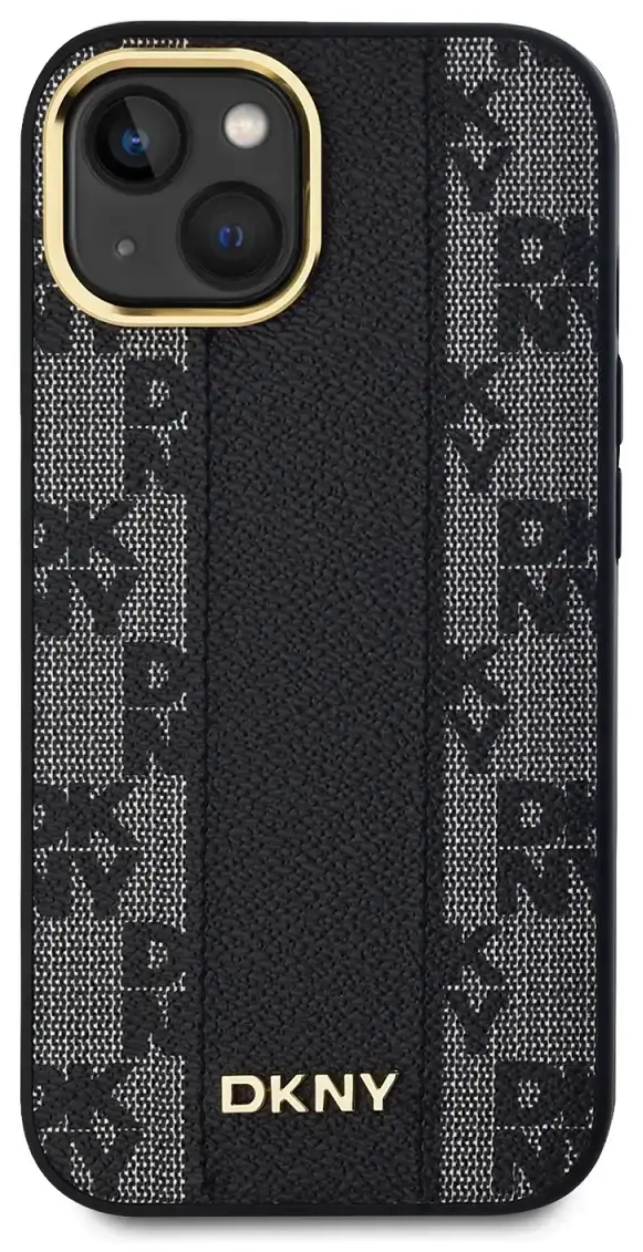 DKNY PU odos languotas MagSafe dėklas iPhone 15, juodas