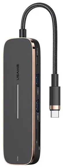USAMS Adapter HUB 2xUSB + USB-C + HDMI + Micro SD+SD czarny|black SJ575HUB01 (US-SJ575)