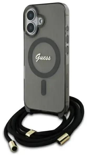 Guess GUHMP16SHCTSGNSK iPhone 16 6.1"     czarny|black hardcase Crossbody Cord Script MagSafe